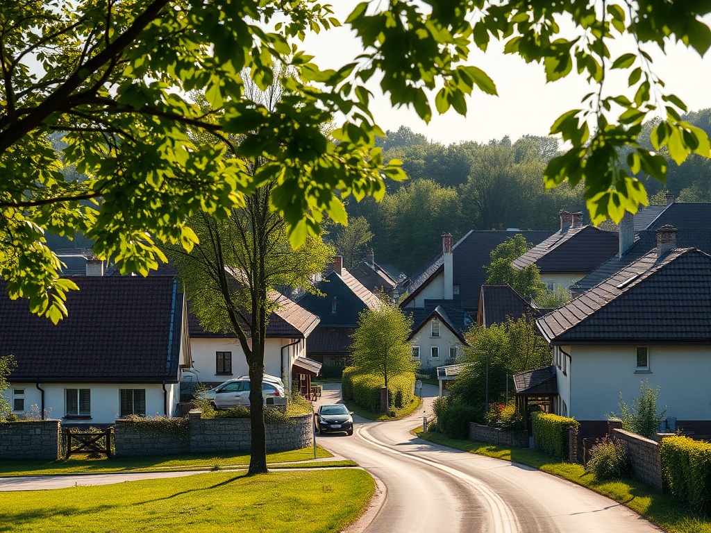 Widok na kwitnące drzewa wiśni i czereśni w Raciążu, pokryte białymi i różowymi kwiatami na tle błękitnego nieba.